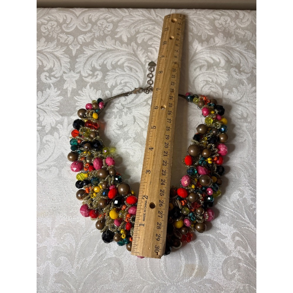 Aldo Multi Color Beaded Statement Bib Necklace Bronze Gold Tone Bold Maximalist - Picture 7 of 7